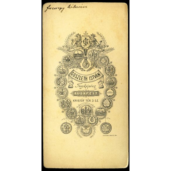 Goszleth István műterme, Budapest, Ferenczy Kálmán egyenruhában, K.u.K., kard, katona, monarchia, 1890-es évek, Eredeti kabinetfotó, hátulján feliratozva.  