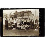 Millenáris sportpálya, Budapest, Zugló, focicsapat a pályán, labdarúgás, sport, Földtani Intézet, kerékpársport, reklám,  helytörténet, monarchia, 1910-es évek, Eredeti fotó, papírkép, hátulja foltos. 