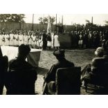 Keresztény Béla fényképész, Budapest, Rákosi Iparos Dal- és Önképző Egylet ünnepsége, zászló, zene, leventék, helytörténet, Horthy-korszak, 1930-as évek, Eredeti fotó, papírkép, hátulja feliratozott, pecséttel jelzett. 