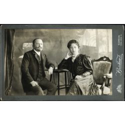   Nagyobb méret, Brückner műterem, Sopron, házaspár, Dr. Stengl Antal kúriai bíró és Meiszner Janka portréja, monarchia, 1900-as évek, Eredeti, hátulján feliratozott, aláírt, szignózótt kabinetfotó.  