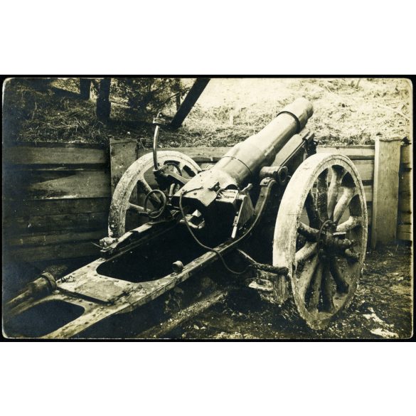 Krupp ágyú a fronton, 15 cm Ring Kanone C/72, fegyver, katona, 1. világháború, 1910-es évek, monarchia, Eredeti fotó, papírkép.  