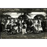 Tumpek Mester, Paks-Tolna, amatőr színészek jelmezben, vicces, színház, helytörténet, népszínmű, Horthy-korszak, 1938. IX. 17, 1930-as évek, Eredeti fotó, hátulján feliratozott, pecséttel jelzett papírkép.  