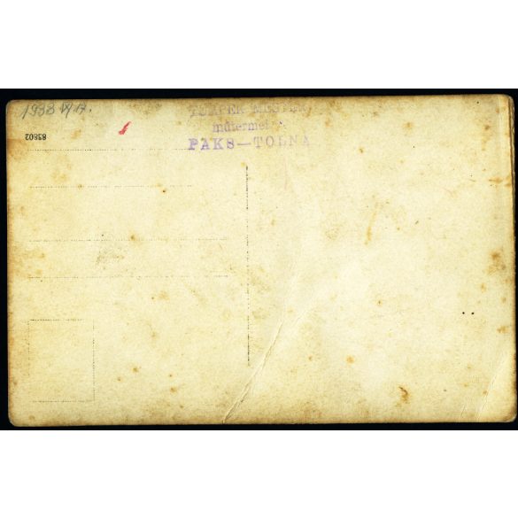 Tumpek Mester, Paks-Tolna, amatőr színészek jelmezben, vicces, színház, helytörténet, népszínmű, Horthy-korszak, 1938. IX. 17, 1930-as évek, Eredeti fotó, hátulján feliratozott, pecséttel jelzett papírkép.  