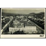 fotosport műterem, Beszterce, Erdély, városkép üzletekkel, kirakatokkal, magyar feliratokkal, reklám,  helytörténet, Horthy-korszak, 1940-es évek, Eredeti képeslap fotó, hátulján feliratozott, jelzett papírkép. 