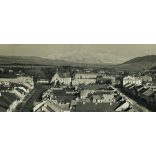 fotosport műterem, Beszterce, Erdély, városkép üzletekkel, kirakatokkal, magyar feliratokkal, reklám,  helytörténet, Horthy-korszak, 1940-es évek, Eredeti képeslap fotó, hátulján feliratozott, jelzett papírkép. 