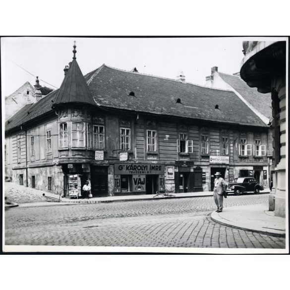 Kapisztory-ház, Budapest, Fő utca Pala utca sarok, gr. Károlyi Imre Tejüzem, üzlet, kirakat, jármű, közlekedés, Víziváros,  helytörténet, 1930-as évek, Eredeti fotó, papírkép.   