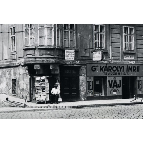 Kapisztory-ház, Budapest, Fő utca Pala utca sarok, gr. Károlyi Imre Tejüzem, üzlet, kirakat, jármű, közlekedés, Víziváros,  helytörténet, 1930-as évek, Eredeti fotó, papírkép.   