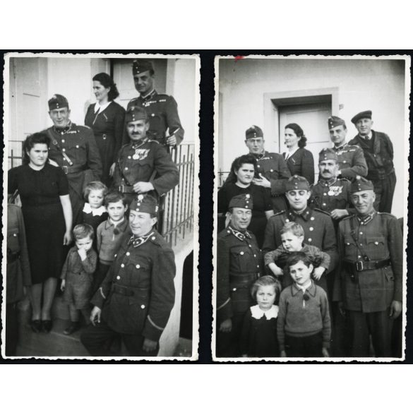 2 darab fotó, magyar katonák egyenruhában, kitüntetés, érdemrend, 2. világháború, Horthy-korszak 1940-es évek, Eredeti fotó, papírkép.  