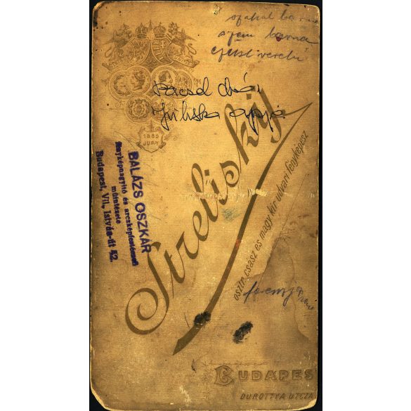 Nagyobb méret, Strelisky műterem, Budapest, ifjabb Perczel Mór (1848-1888) díszmagyarban, Perczel Mór tábornok fia, főnemes, kard, ismert, vasúti mérnök, kitüntetés, érdemrend, monarchia, 1880-as évek, Eredeti kabinetfotó, foltos, tű ütötte lyukkal. 