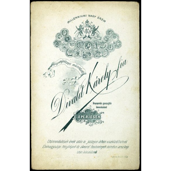 Divald Károly fia műterem, Eperjes, Felvidék, fiatal férfi, Virágh János portréja, helytörténet, monarchia, 1890-es évek, Eredeti kabinetfotó. 