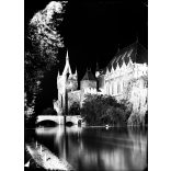 Vajdahunyad vára, Budapest, Hősök tere, Városliget, ritka esti felvétel, tükröződés, Horthy-korszak, 1938, 1930-as évek,  Eredeti nagyobb méretű fotó negatív!    