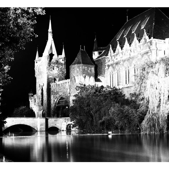 Vajdahunyad vára, Budapest, Hősök tere, Városliget, ritka esti felvétel, tükröződés, Horthy-korszak, 1938, 1930-as évek,  Eredeti nagyobb méretű fotó negatív!    