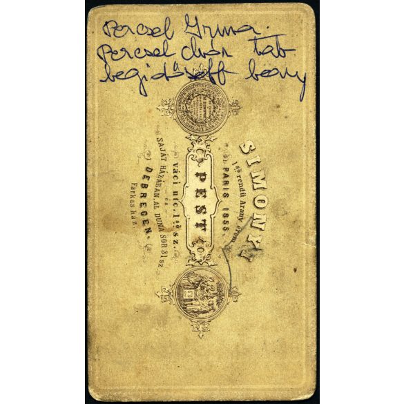 Simonyi műterem, Pest, Perczel Irma, Perczel Mór honvéd tábornok legidősebb lánya, gyönyörű frizura, copf, 1860-as évek, Eredeti CDV, korai vizitkártya fotó.  