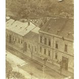 Részlet a görög-katolikus templom tornyából. Munkács, „felvette Bertalan Tibor”, főgimnáziumi internátus, házak, utcák, helytörténet, monarchia, 1904, 1900-as évek, Eredeti hátulján feliratozott kabinetfotó, alja vágott.