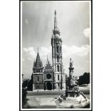 Nagyobb méret, Vadas Ernő fotóművész jelzett fotója, Budapest, Mátyás templom, Szentháromság szobor, 1. kerület, budai Vár, helytörténet, Horthy-korszak 1930-as évek, Eredeti fotó, hátulján feliratozott pecséttel jelzett papírkép. 