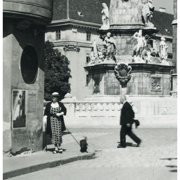 Szentháromság tér, Budapest, plakát, kutya, épület, lakóház, Budai Vár, 1. kerület,  helytörténet, Horthy-korszak 1930-as évek, Eredeti fotó, papírkép.  
