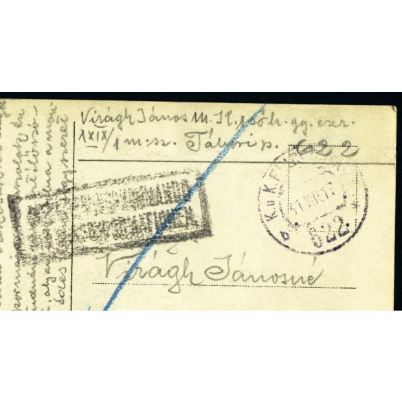 Tábori posta 622, Virágh János (1. honvéd gyalogezred), feleségének, Potocki-palota (más néven Ljanckoron-palota vagy Urbanszki-palota) Tártakiv, Ukrajna, , 1. világháború, katona, monarchia, 1917. VIII. 18., 1910-es évek, Eredeti fotó, papírkép, hát