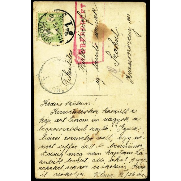 Családi kép egy udvaron, Orsova, Erdély, Szákulba küldve,  monarchia, 1916, 1910-es évek, Eredeti fotó, hátulján feliratozott papírkép, fotó-képeslap.   