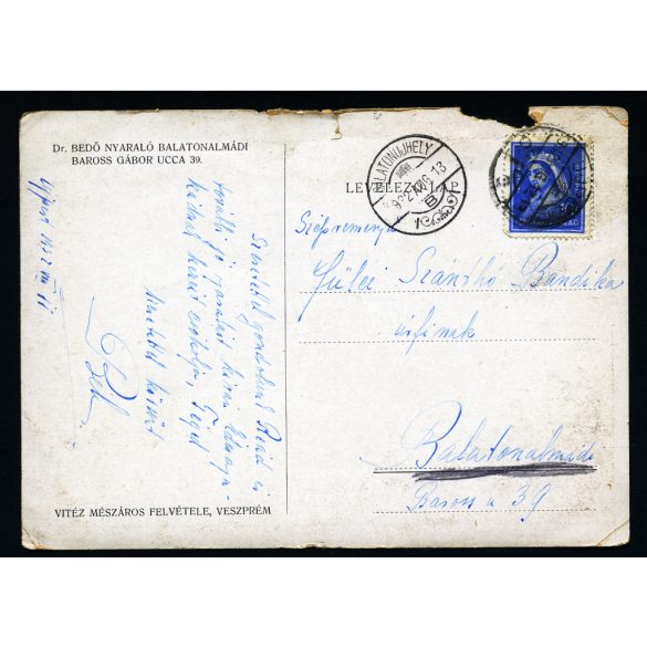 Dr. Bedő nyaraló, Balatonalmádi, Baross Gábor utca 39, Balaton, helytörténet, utcakép, 1930-as évek, Horthy-korszak, Eredeti képeslap fotó, papírkép, szélei sérültek.  