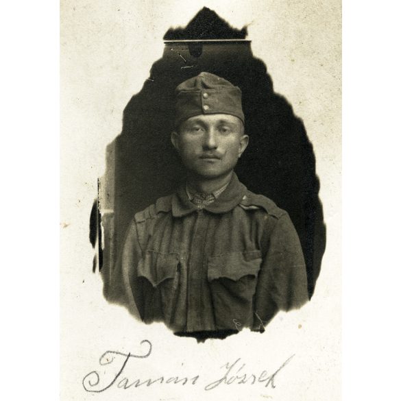 Tamási József katonai egyenruhában, 1. Világháború, katona, egyenruha, aláírás, 1910-es évek, monarchia, Eredeti fotó, aláírt papírkép.   