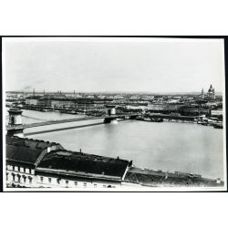   1930-as évekbeli nagyítás, Lánchíd a Dunával, Budapest, Belváros, 5. kerület, Bazilika, pesti rakpart, raktárépületek, Lipótváros, Gresham-palota, helytörténet, monarchia, 1900-as évek, Eredeti fotó, gyönyörű részletgazdag papírkép, amit az 1930-as é