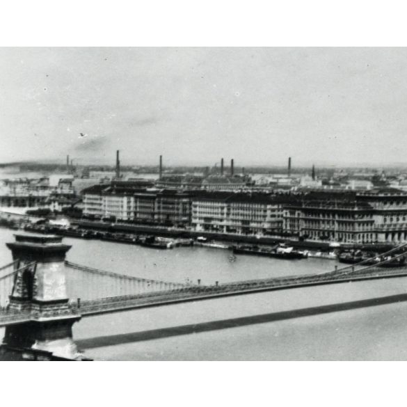 1930-as évekbeli nagyítás, Lánchíd a Dunával, Budapest, Belváros, 5. kerület, Bazilika, pesti rakpart, raktárépületek, Lipótváros, Gresham-palota, helytörténet, monarchia, 1900-as évek, Eredeti fotó, gyönyörű részletgazdag papírkép, amit az 1930-as é