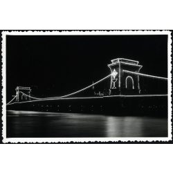   Lánchíd a Dunával, Budapest, Eucharisztikus Világkongresszus, díszkivilágítása, egyház, vallás, helytörténet, Horthy-korszak, 1938, 1930-as évek, Eredeti fotó, gyönyörű részletgazdag papírkép, ritka esti fotó. 