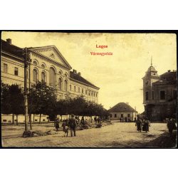   Piactér a Vármegyeházánál. Lugos, Erdély, , monarchia, 1900-as évek, Eredeti képeslap-fotó.  