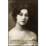 „Páratlan és csodás hatású arczszépítő és finomító a Földes-féle Margit-Créme”, reklám, elegáns nő gyönyörű szemekkel, portré, 1912, 1910-es évek, monarchia, Eredeti képeslap fotó nyomtatott reklámszöveggel, hátulján feliratozott papírkép. 