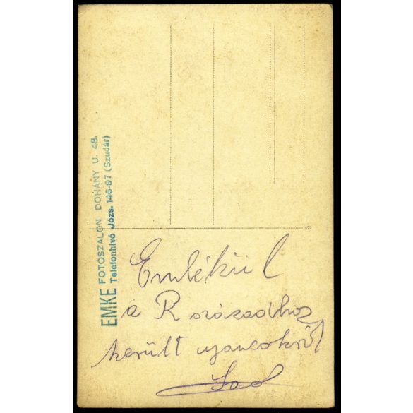 EMKE fotószalon, Budapest, Magyar Királyi Folyamőrség, katona, egyenruha, kitüntetés, érdemrend, 1920-as évek, Horthy-korszak, Eredeti fotó, hátulján feliratozott papírkép. 