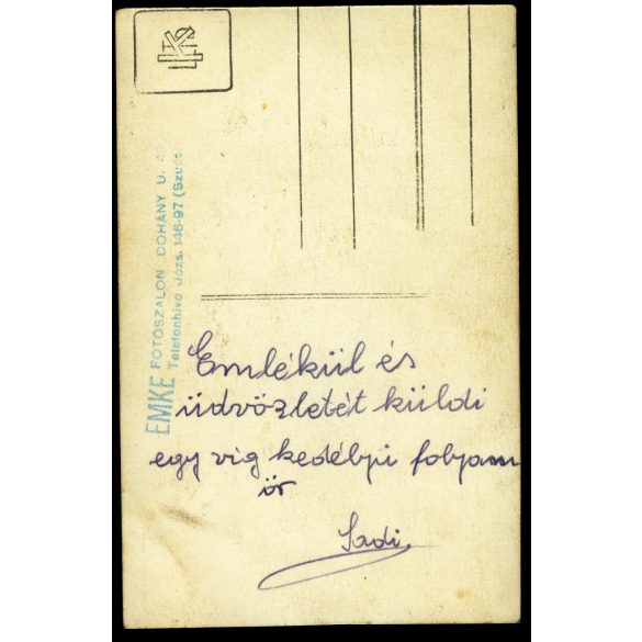 EMKE fotószalon, Budapest, Magyar Királyi Folyamőrség, katona, egyenruha, matrózruha, 1920-as évek, Horthy-korszak, Eredeti fotó, hátulján feliratozott papírkép.   