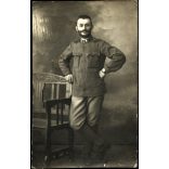 Császári és Királyi légierő, magyar katona karórával, egyenruhában, légjáró csapat tizedes, , szakáll, Nagylakra (Erdély), Konsánszky Sándorné úrnőnek címezve, 1. világháború, 1917, 1910-es évek, monarchia, Eredeti fotó, hátulján feliratozott papírké