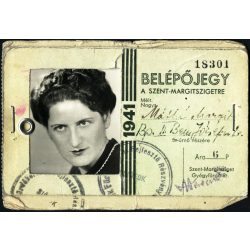   Belépőjegy a Szent-Margitszigetre, Szekrény bérletjegy Nagystrand Fürdő Siófok, Budapest, Siófok, arcképes igazolvány Máthé Margit részére, strand, Balaton, Horthy-korszak, 1940-es évek, Eredeti fotó, papírkép, dupla arcképes igazolvány.  