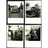 4 darab fotó, elegáns család Mercedes személygépkocsival, Kassa (?), Felvidék, autó zászlóval, AR-813 magyar rendszám, jármű, közlekedés, 2. világháború, 1940-es évek, Eredeti fotó,  papírkép.   
