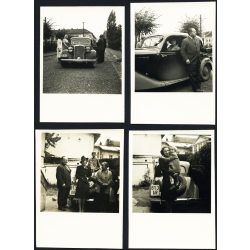   4 darab fotó, elegáns család Mercedes személygépkocsival, Kassa (?), Felvidék, autó zászlóval, AR-813 magyar rendszám, jármű, közlekedés, 2. világháború, 1940-es évek, Eredeti fotó,  papírkép.   