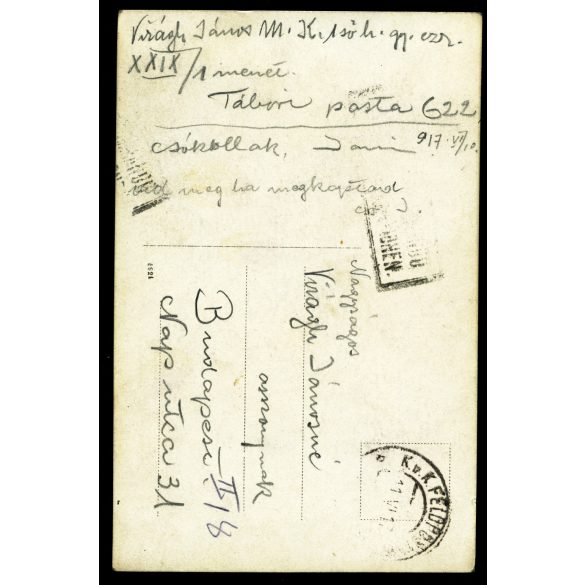 Tábori posta 622, Virágh János (1. honvéd gyalogezred), feleségének, magyar katonák puskákkal, érdemrend, kitüntetés, egyenruha, 1. világháború, katona, monarchia, 1917. VI. 10., 1910-es évek, Eredeti fotó, papírkép, hátulján feliratozott Tábori post