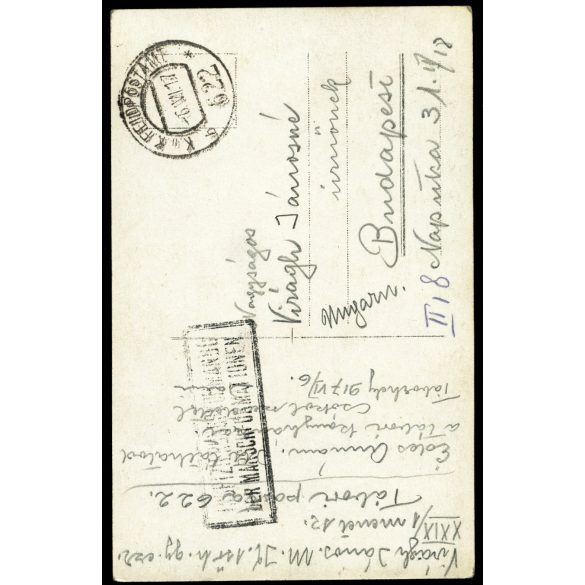 Tábori posta 622, Virágh János (1. honvéd gyalogezred), feleségének, magyar katonák, tábori konyha, gulyáságyú,  egyenruha, 1. világháború, katona, monarchia, 1917. VI. 6., 1910-es évek, Eredeti fotó, papírkép, hátulján feliratozott Tábori posta. 