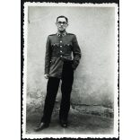 Szalay Sándor hadapród őrmester, katona, Budapest, egyenruha, szemüveg, 2. világháború, fiatal férfi, 1941, 1940-es évek, Horthy-korszak, Eredeti fotó, hátulján feliratozott papírkép.  