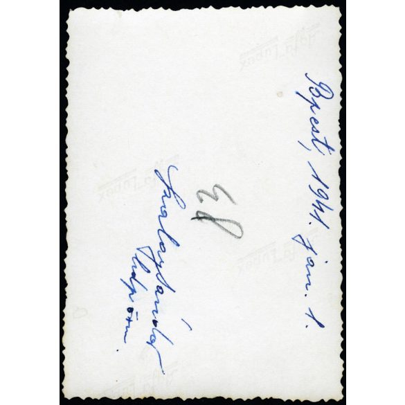 Szalay Sándor hadapród őrmester, katona, Budapest, egyenruha, szemüveg, 2. világháború, fiatal férfi, 1941, 1940-es évek, Horthy-korszak, Eredeti fotó, hátulján feliratozott papírkép.  