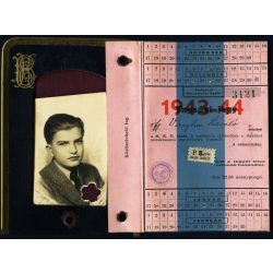  Budapesti Korcsolyázó Egylet Tagsági jegy, Budapest, arcképes igazolvány ifj. Vargha László részére, pecséttel, mélynyomó bélyegzővel jelzett, Horthy-korszak, 1943, 1940-es évek, Eredeti fotós igazolvány. 