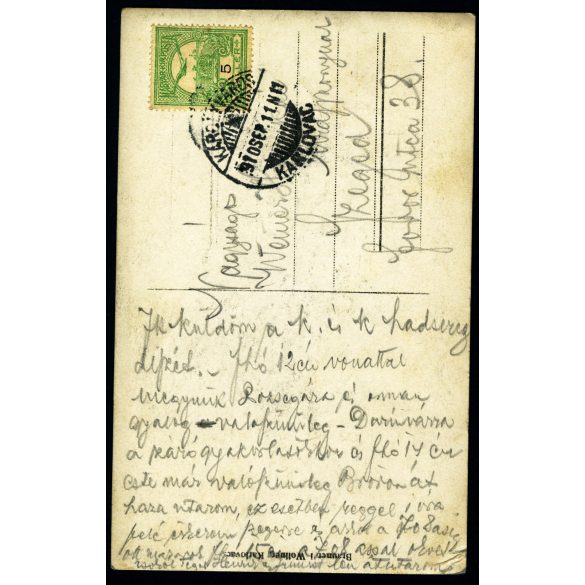 Brauner i Wollner műterem, Károlyváros (Karovac), Horvátország, magyar katonatisztek, kard, egyenruha, bajusz, katona, 1910-es évek, monarchia, Eredeti fotó, hátulján feliratozott papírkép „Károlyváros” postabélyegzővel. 