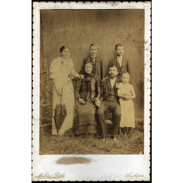 Nagyobb méret, Mellini Béla fényképész mobil műterme, ritka, család gyerekekkel, monarchia, 1890-es évek, Eredeti kabinetfotó. 