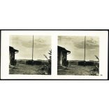 Katonai zászlófelvonás a német-szovjet határon, Lengyelország, horogkeresztes zászló, náci egyenruha, 2. világháború, Horthy-korszak, 1939, 1930-as évek, Eredeti sztereó fotó, hátulján feliratozott gyűjteményes papírkép. 