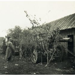   Jól álcázott német nehéztüzérség, Lengyelország, ágyú, katona, náci egyenruha, fegyver, 2. világháború, Horthy-korszak, 1939, 1930-as évek, Eredeti sztereó fotó, hátulján feliratozott gyűjteményes papírkép. 
