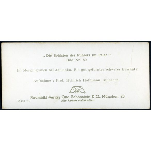 Jól álcázott német nehéztüzérség, Lengyelország, ágyú, katona, náci egyenruha, fegyver, 2. világháború, Horthy-korszak, 1939, 1930-as évek, Eredeti sztereó fotó, hátulján feliratozott gyűjteményes papírkép. 
