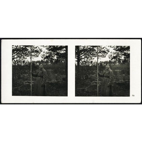 Szovjet katona a német-szovjet demarkációs vonalnál, Lengyelország, katona, egyenruha, 2. világháború, Horthy-korszak, 1939, 1930-as évek, Eredeti sztereó fotó, hátulján feliratozott gyűjteményes papírkép.  