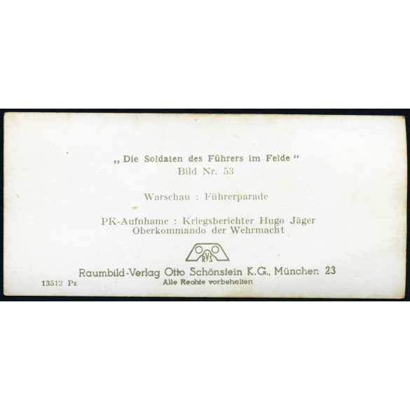 Német győzelmi katonai parádé, Varsó, Lengyelország, Adolf Hitler, német katonai vezetők, lovas katonák, horogkereszt, náci egyenruha, 2. világháború, Horthy-korszak, 1939, 1930-as évek, Eredeti sztereó fotó, hátulján feliratozott gyűjteményes papírk