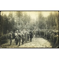   „Budapesti 29. népfölkelő gyalogezred 1. zászlóalj parancsnokság”, katonai vezetők eligazítást tartanak, 1. világháború, egyenruha, monarchia, 1917, 1910-es évek, Eredeti fotó, hátulján feliratozott papírkép, tábori posta. 