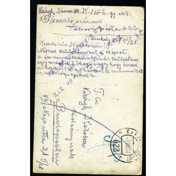 Tábori posta 622, Virágh János (1. honvéd gyalogezred), levele kislányának, egyenruha, 1. világháború, katona, monarchia, 1917. VII. 31., 1910-es évek, Eredeti fotó, papírkép, hátulján feliratozott Tábori posta. 