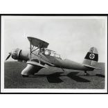ARADO AR95 V4 BMW motorral szerelt német repülőgép náci horogkereszt jelzéssel, jármű, közlekedés, 2. világháború, aviatika, , 1930-as évek, Horthy-korszak, Eredeti gyári fotó, hátulján feliratozott papírkép. 